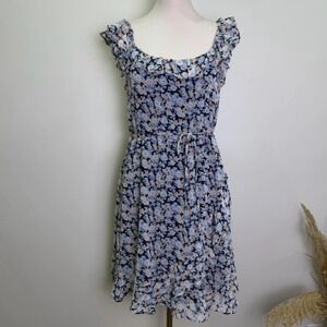 Liberty Love Size M Blue Floral Chiffon Ruffle Mini Dress